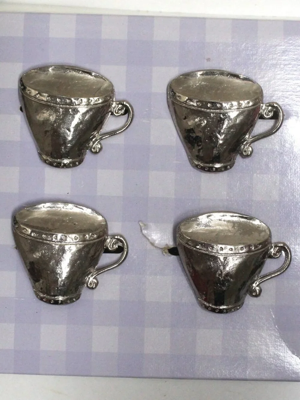 Set of 4 Emenee Silver Tone Coffee or Tea Cup Shaped Napkin Rings